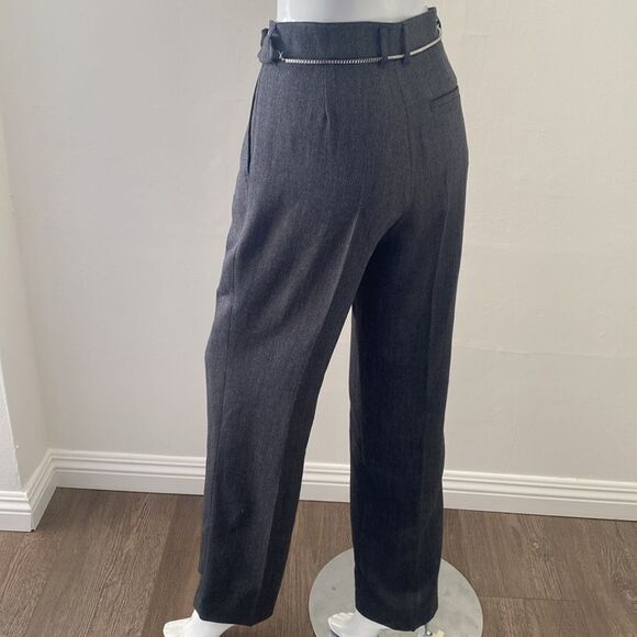 Ssense Lesugiatelier Gray Wool Blend Pleated Tuxedo Trousers w Box Chain Belt - Picture 10 of 11